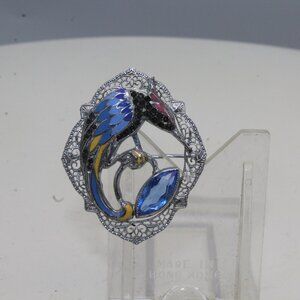 Vintage Filagree Enamel Bird of Paradise Brooch Pin Women Bird Brooches Signed
